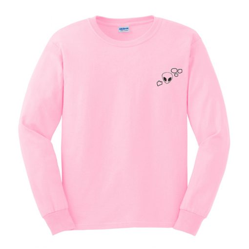 alien with heart and stars pink sweatshirt