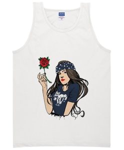 women with red rose tanktop