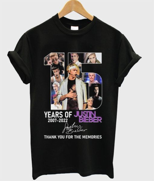 15 Years Of Justin Bieber 2007 2022 Signatures Thank You For The Memories t-shirt